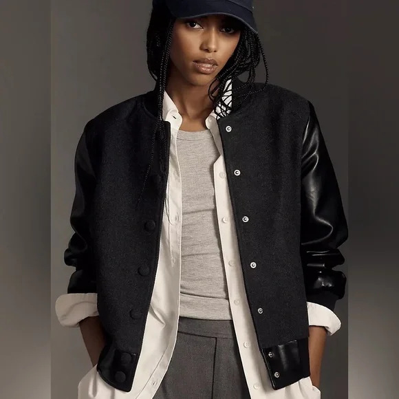 Anthro 7 For All Mankind Bomber Jacket Avec les Filles Strong Shoulder Bomber - Picture 11 of 16